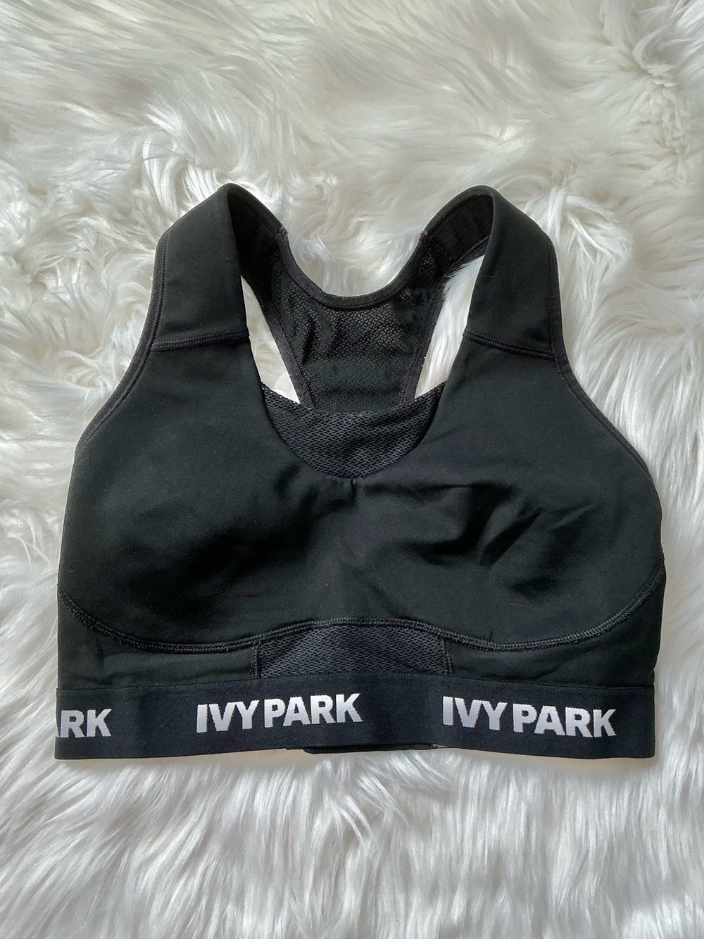 IVY PARK Black Logo Elastic Mesh Racerback Sports Bra Size Small